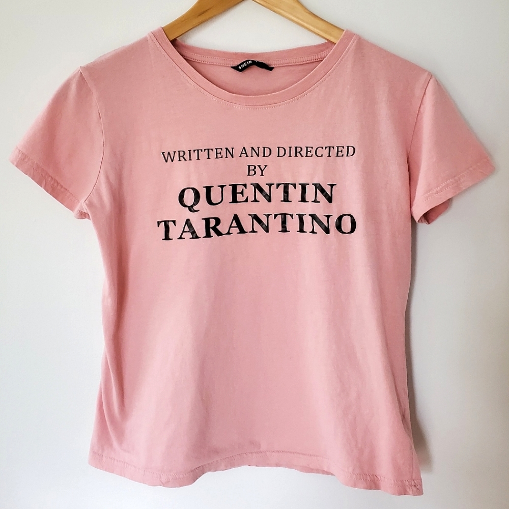 Written and Directed by Quentin Tarantino Text Pink Shein T-Shirt (Medium)
